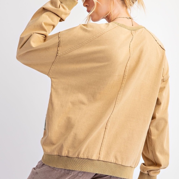 New Easel Washed Distressed Terry Knit Pullover Patchwork Sweatshirt Patchwork - Picture 9 of 10